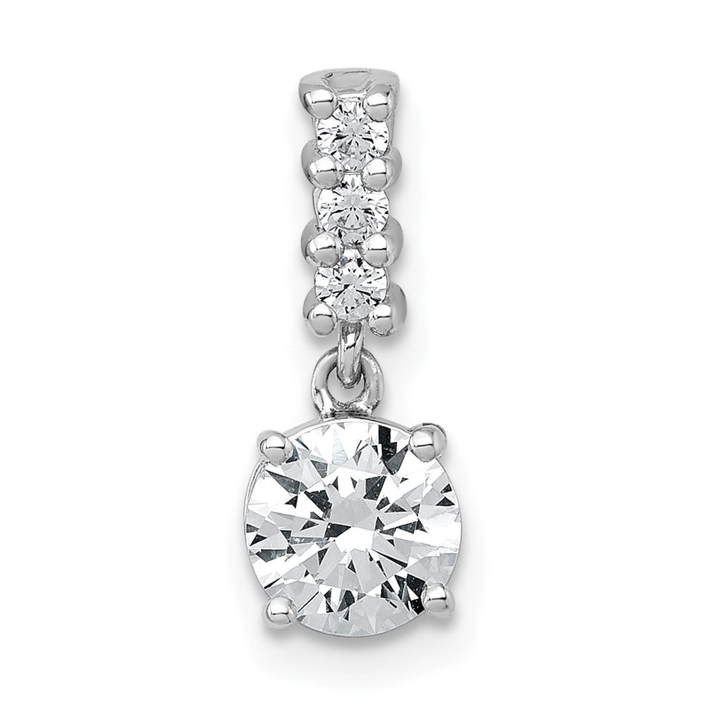 Sterling Silver Rhodium-plated Polished Round CZ Dangling Chain Slide Pendant