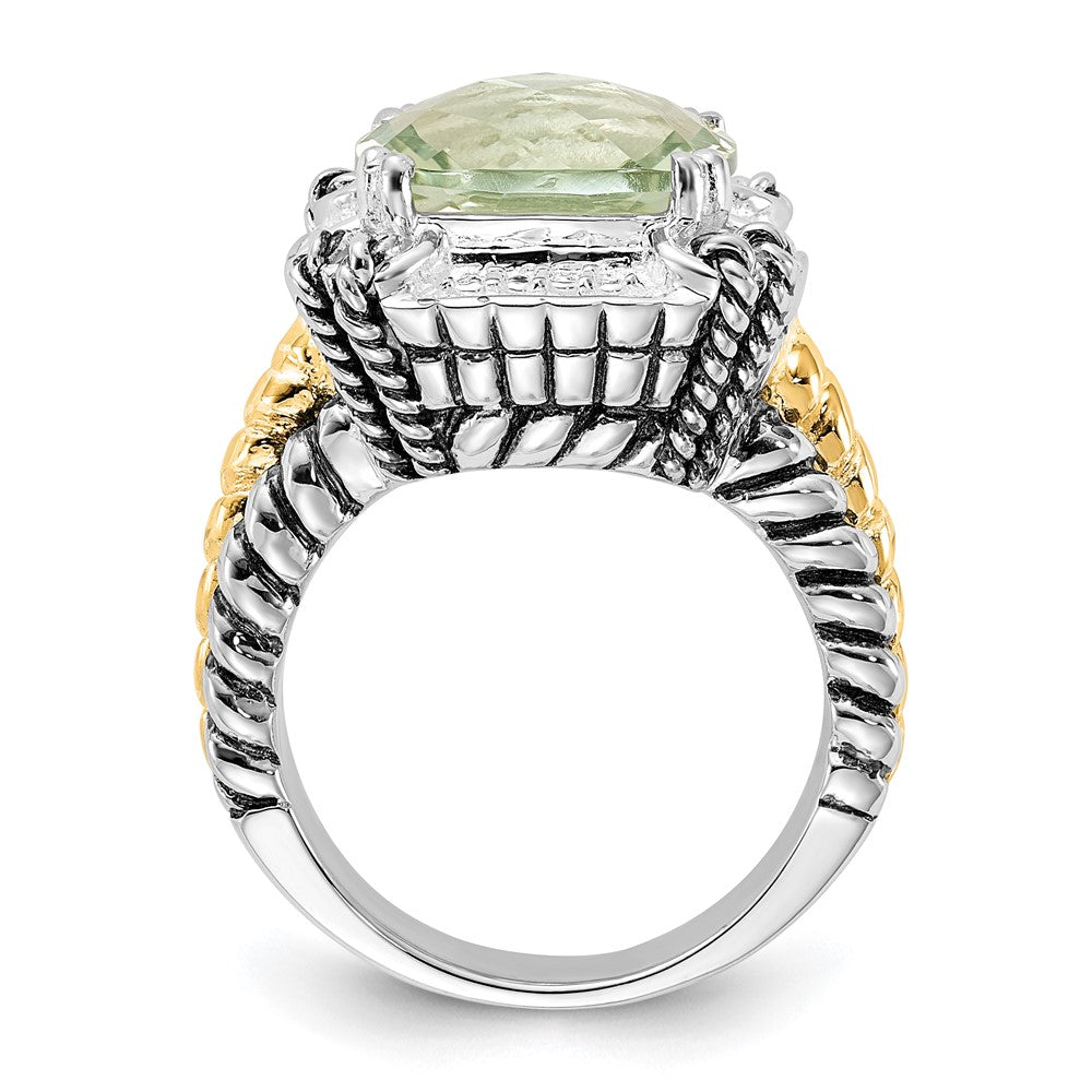 Sterling Silver w/14k Accent Polished & Antiqued Green Quartz Ring