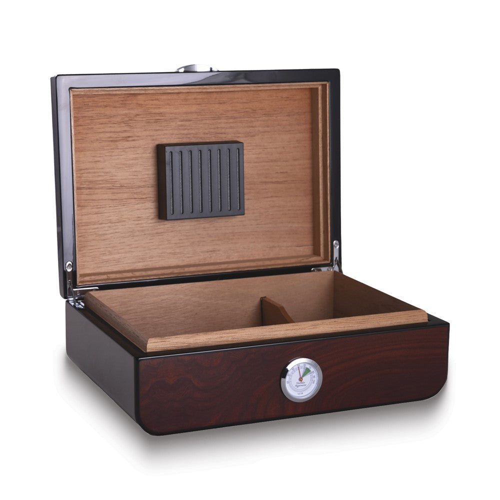 High Lacquered Walnut Wooden Cedar Lined 40 Cigar Humidor
