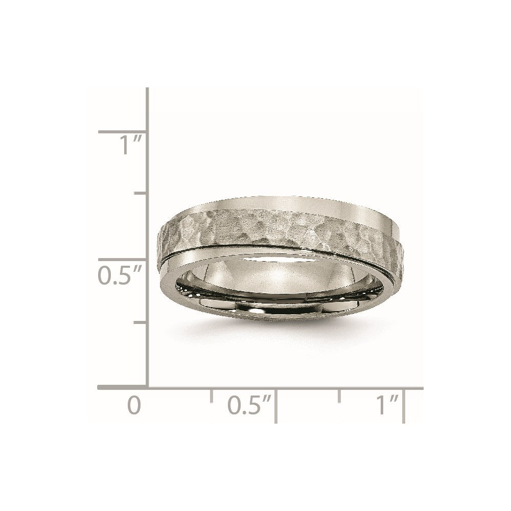 Titanium Polished and Hammered 6mm Ridged Edge Band Size - 12