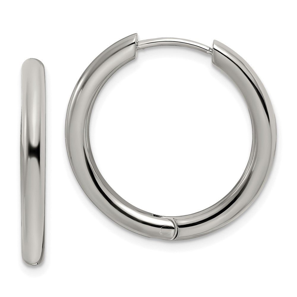 Stainless Steel Polished 3mm Hinged Hoop Earrings