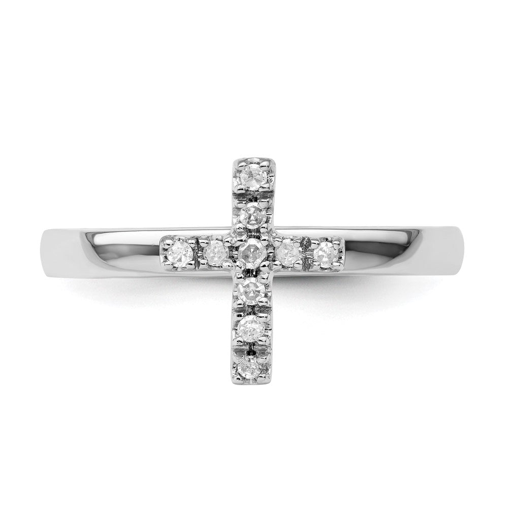 Sterling Silver Stackable Expressions Cross Diamond Ring Size -10