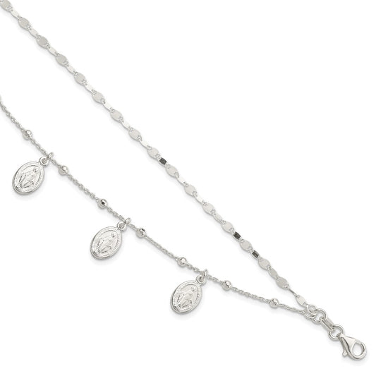 Sterling Silver Dbl Miraculous Medal w/1 in ext. Bracelet
