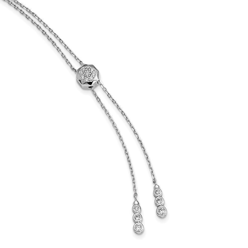 Sterling Shimmer Sterling Silver Rhodium-plated Adjustable up to 29 inches 50 Stone CZ 2 Strand Layer Y-Drop Necklace 28 Inches