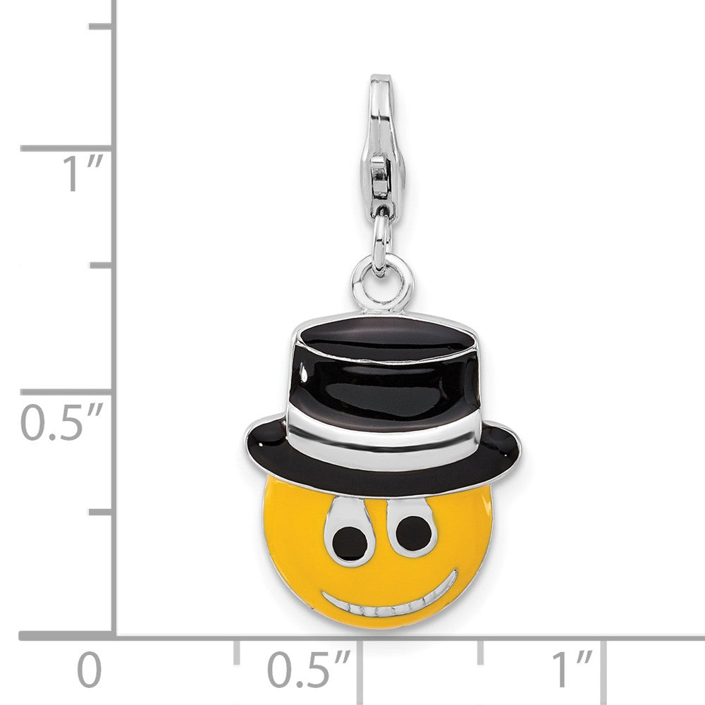 Sterling Silver Enameled Smiley Face w/Top Hat w/Lobster Clasp Charm