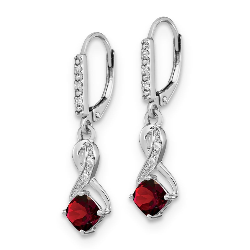 Sterling Silver Garnet & Diamond Leverback Dangle Earrings