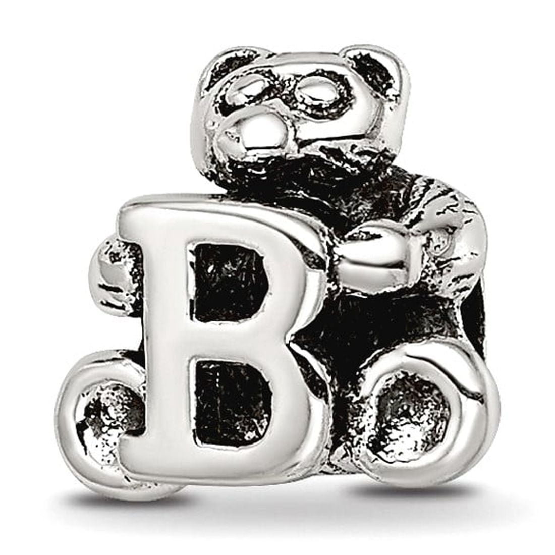 925 Sterling Silver Artisan Oxidized Reflections Letter Name Personalized Monogram Initial B Bead Charm 7.27x7.27mm Wide