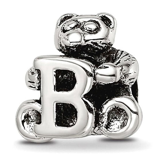 925 Sterling Silver Artisan Oxidized Reflections Letter Name Personalized Monogram Initial B Bead Charm 7.27x7.27mm Wide