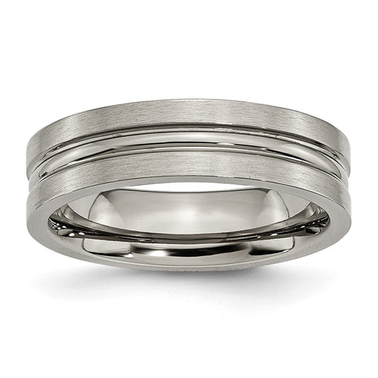 Titanium Brushed and Polished 6mm Grooved Band Size - 10
