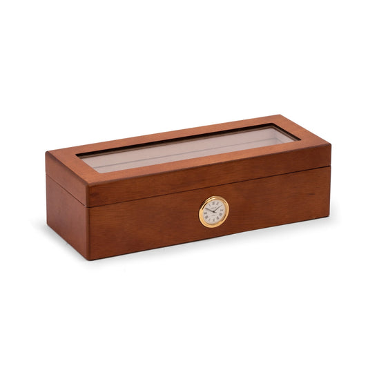Bey Berk Cherry Wood Four Watch Box w/ Quartz Movement Clock