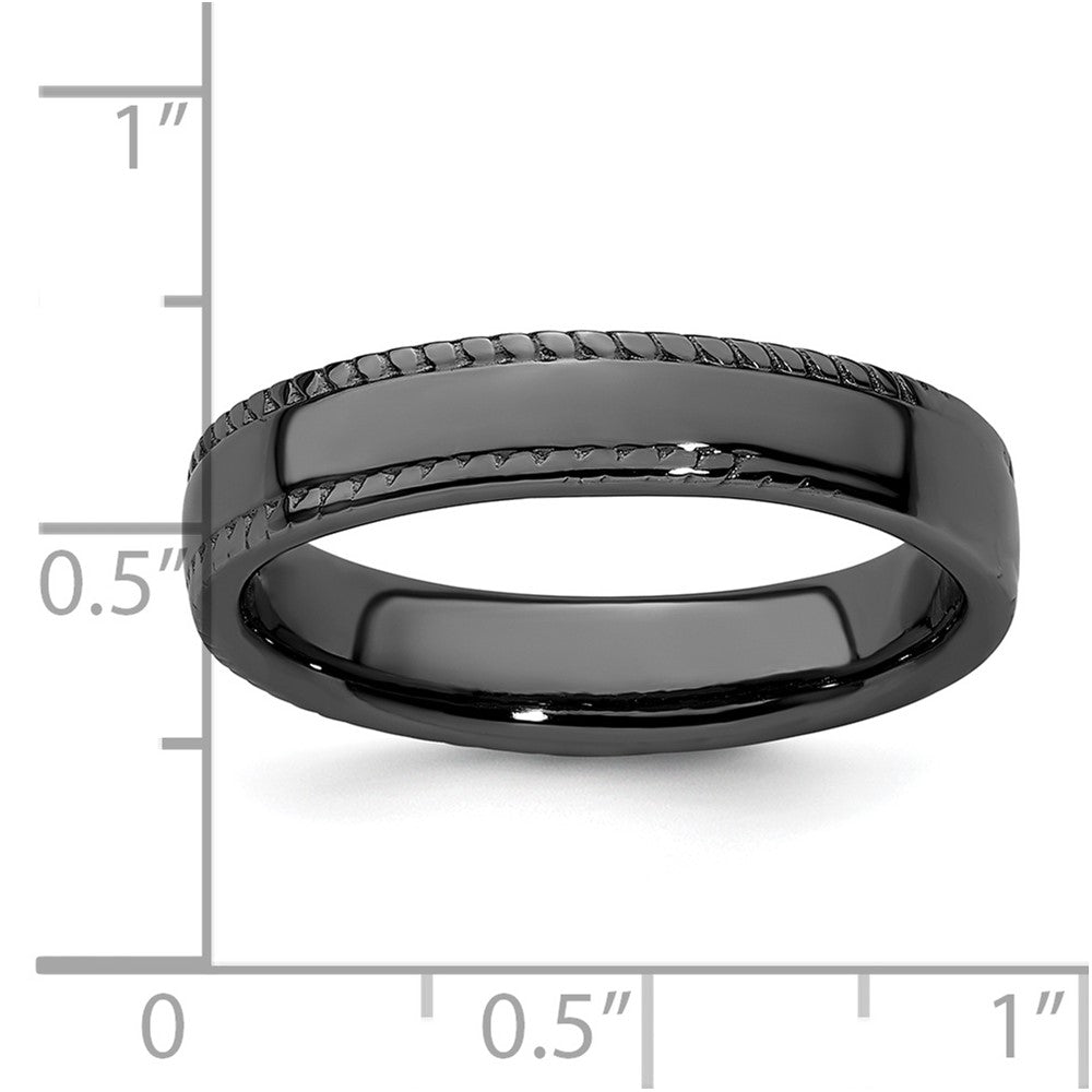 Sterling Silver Stackable Expressions Black-plated Ring Size -9