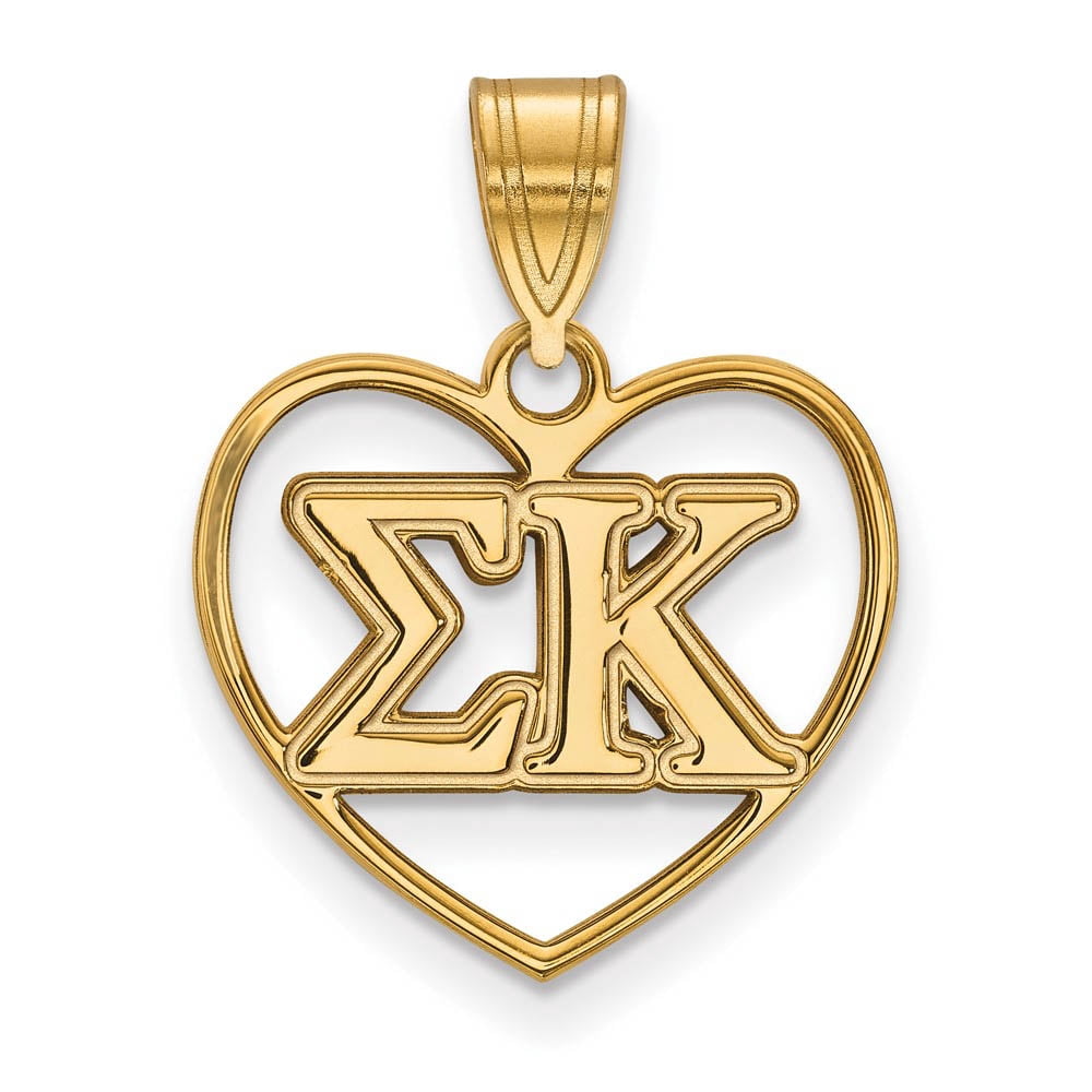 Sterling Silver w/ 14K Yellow Gold-Plated Official Licensed Greek Sororities Sigma Kappa (??) Heart Pendant
