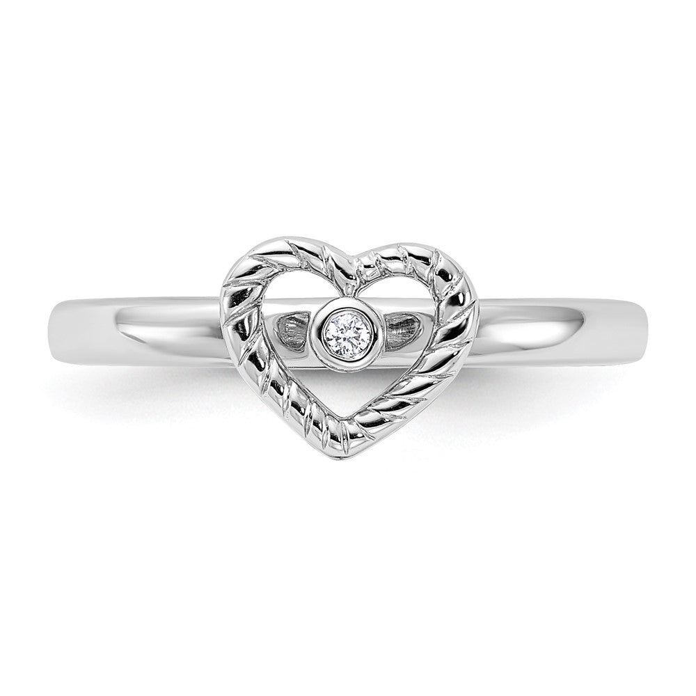 Sterling Silver Stackable Expressions Heart Diamond Ring Size -8