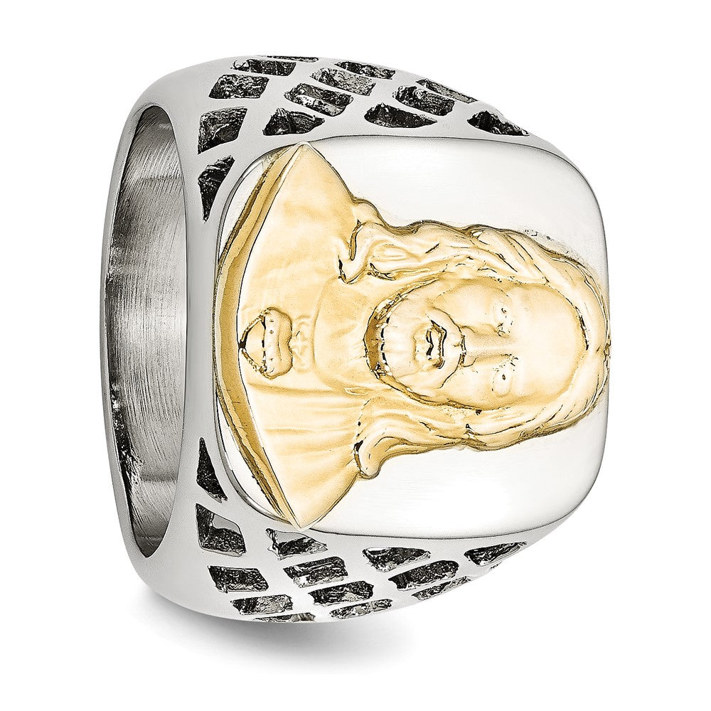 Stainless Steel with Sterling Silver Jesus Yellow IP-plated Polished Ring Size - 11