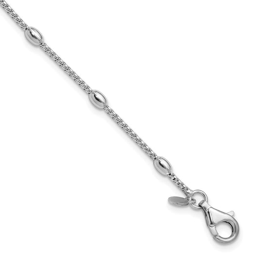 Sterling Silver RH-plated Fancy Bead  w/1in ext. Bracelet 8  inches