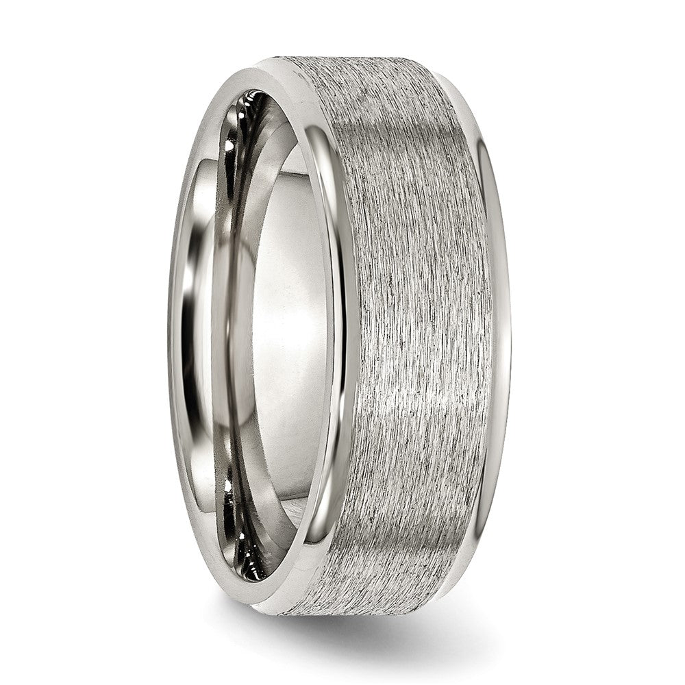 Stainless Steel Polished w/Grain Finish Center 8mm Ridged Edge Band Size - 10