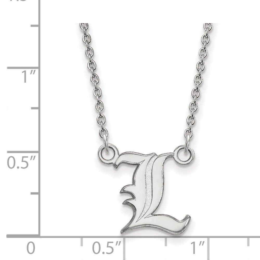 Sterling Silver Rhodium-plated LogoArt University of Louisville Letter L Small Pendant 18 inch Necklace Q-SS011UL-18