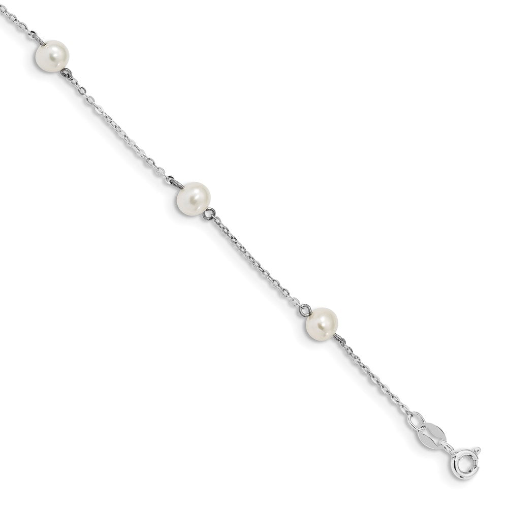 Sterling Silver Rhodium-plated 5-6mm White Round Freshwater Cultured Pearl 5-Station 7 inch Bracelet 7 inches