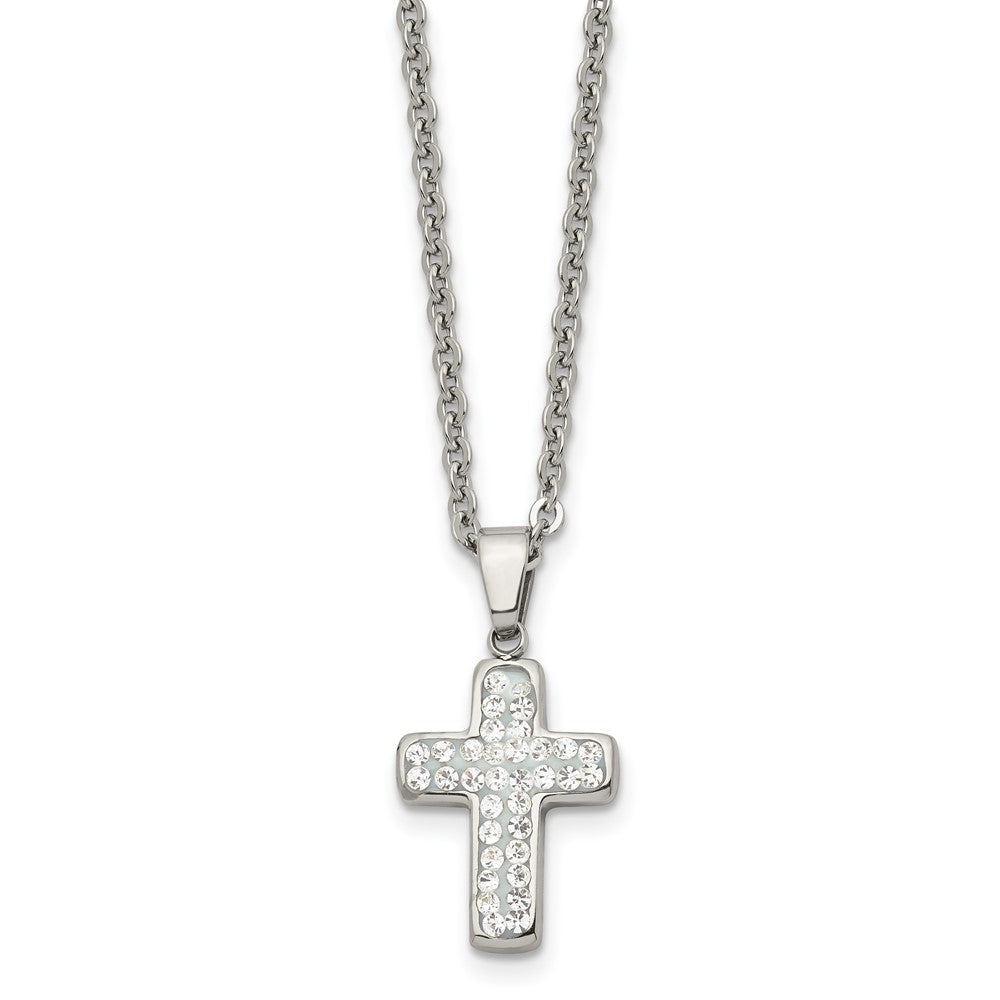 Stainless Steel Polished w/Crystal Cross 22in Necklace