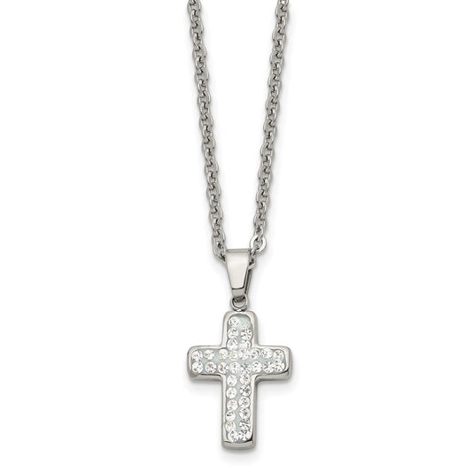 Stainless Steel Polished w/Crystal Cross 22in Necklace