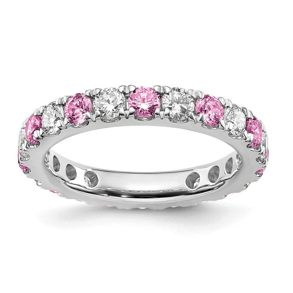 14k White Gold 1 1/5 carat Lab Grown Diamond VS/SI+ G+ and Lab Created Pink Sapphire Size 7 Eternity Band