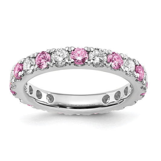 14k White Gold 1 1/5 carat Lab Grown Diamond VS/SI+ G+ and Lab Created Pink Sapphire Size 7 Eternity Band