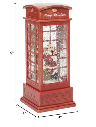 Santa Inside English Style Phone Booth LED 9.75 Inch Acrylic Holiday Glitter Globe