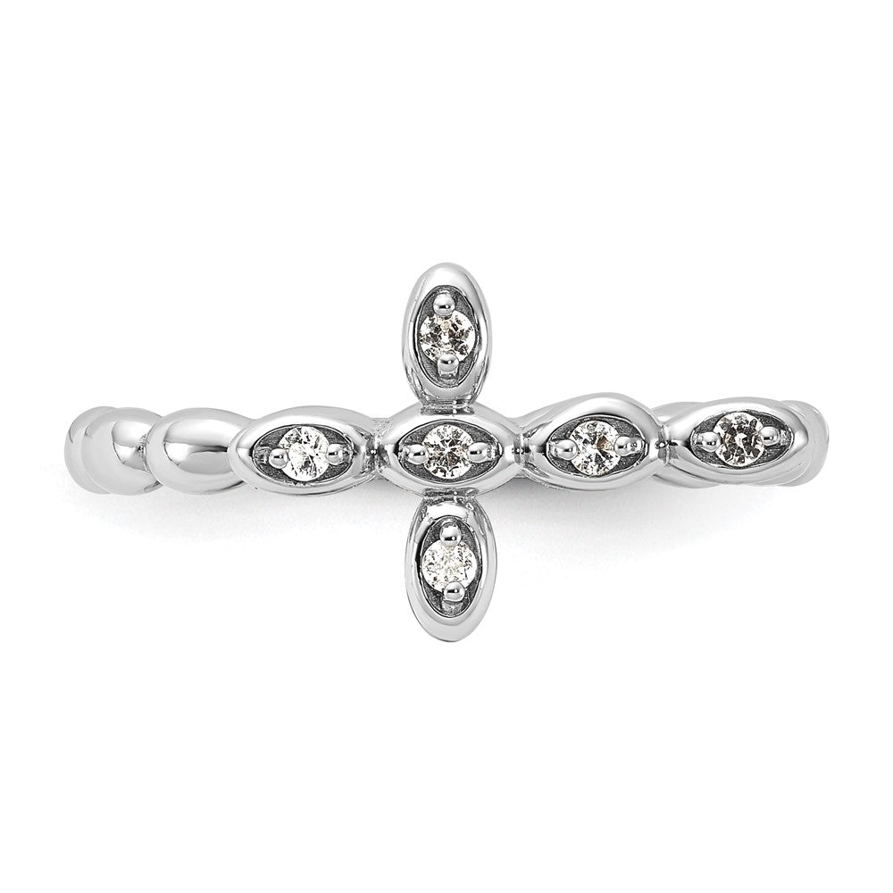 Sterling Silver Stackable Expressions Rhodium-plated White Topaz Cross Ring Size -10