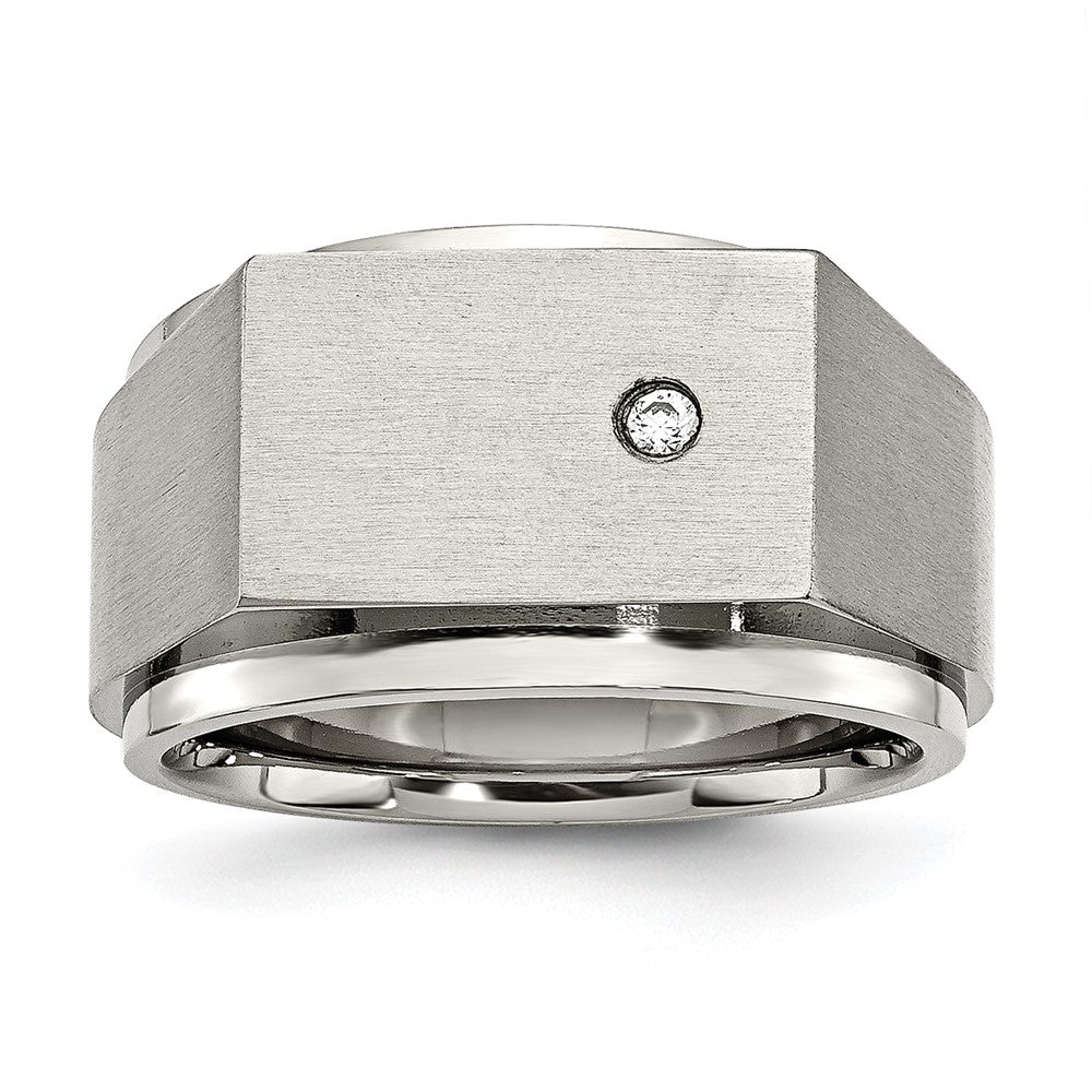 Stainless Steel Brushed and Polished CZ Signet Ring Size - 9