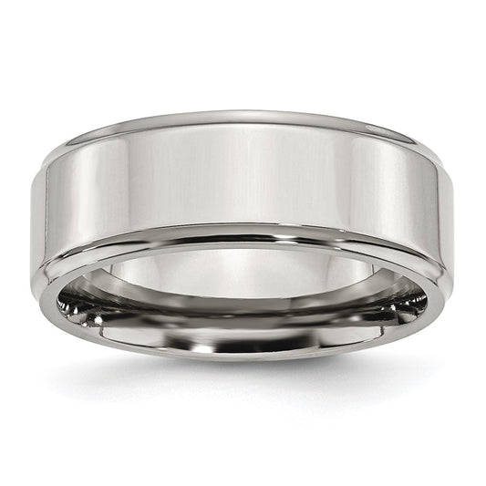 Stainless Steel Polished 8mm Ridged Edge Band Size - 8