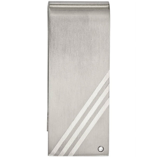 Stainless Steel Sterling Silver Inlay Brushed with CZ Money Clip
