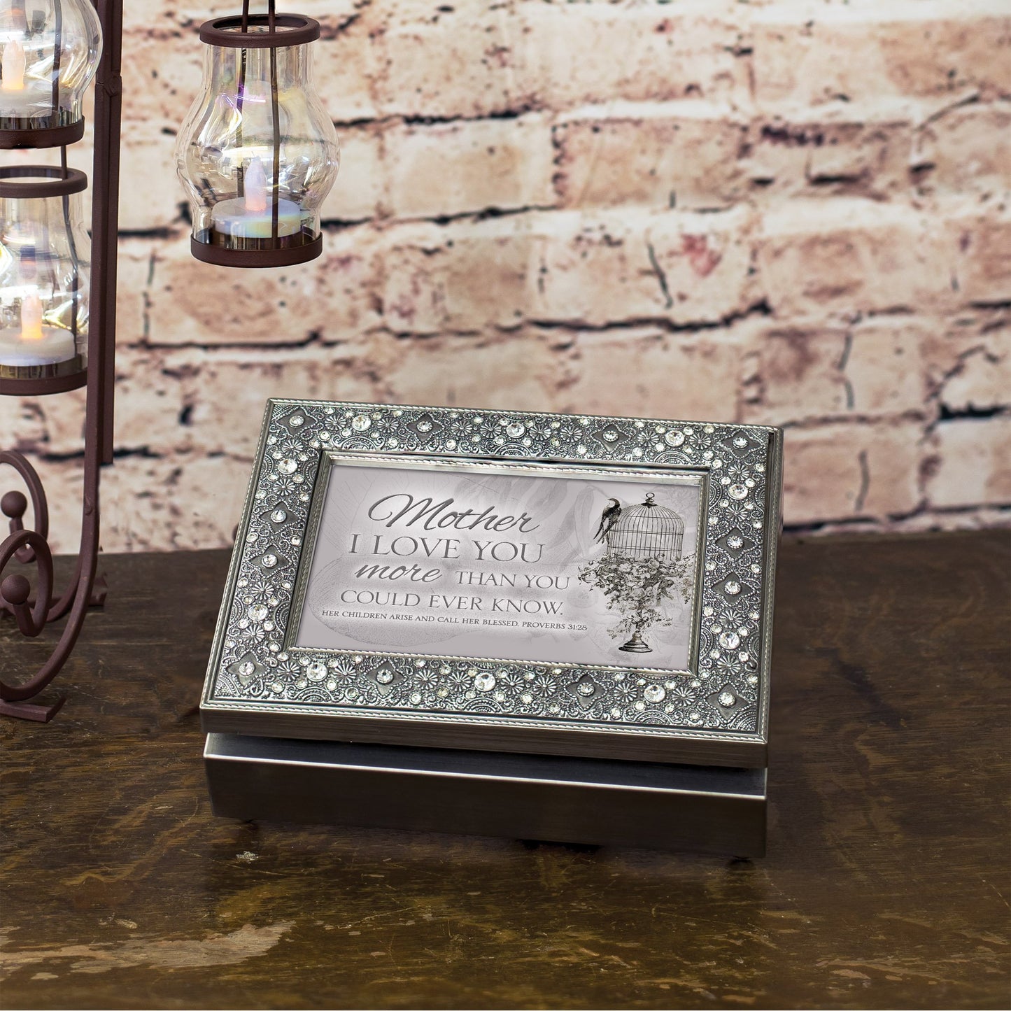 8" Silver Colored and Gray Mother's Love Themed Rectangular Music Box