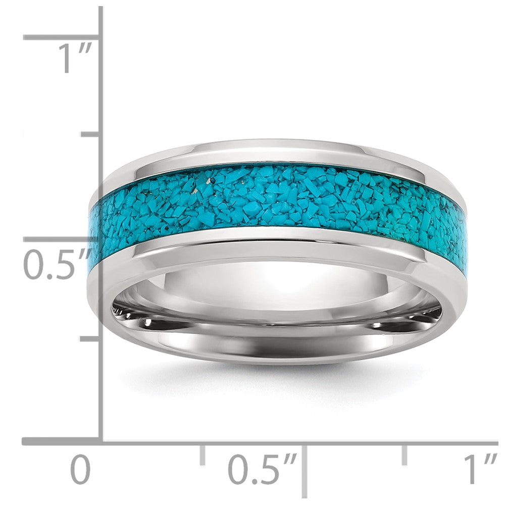 Chisel Stainless Steel Polished with Turquoise Inlay 8mm Band Size - 11.5