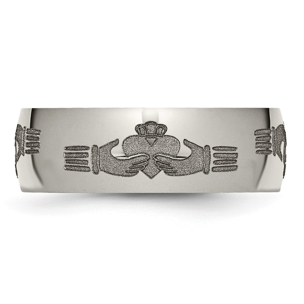Titanium Polished Claddagh Laser Design 8mm Band Size - 9.5