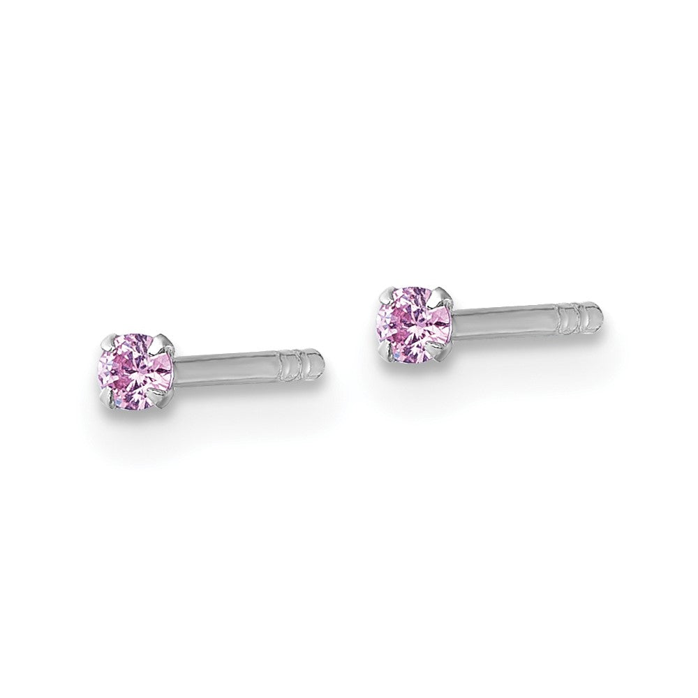 Sterling Silver Madi K Rhodium-plated 2.00mm Pink CZ Childrens Stud Post Earrings