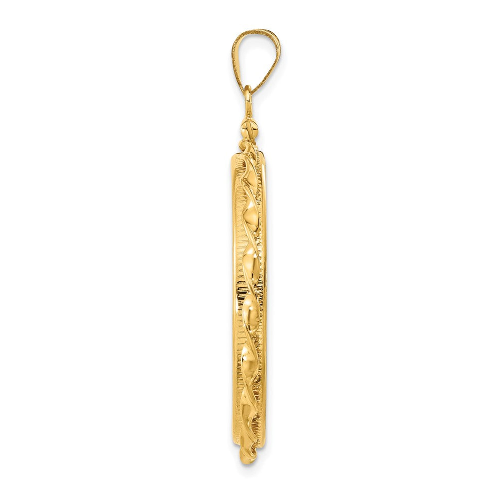 Wideband Distinguished Coin Jewelry 14k Polished Hand Twisted Ribbon 30.0mm x 3.00mm Screw Top Coin Bezel Pendant