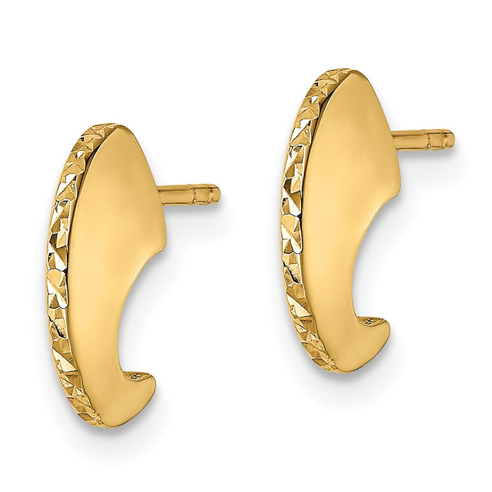 14k Polished Diamond-cut Knife Edge J-Hoop Post Earrings