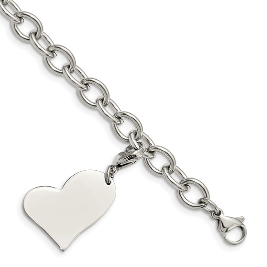 Stainless Steel Polished Link with Heart Lobster Clasp Charm 8 inch Bracel 8 inches