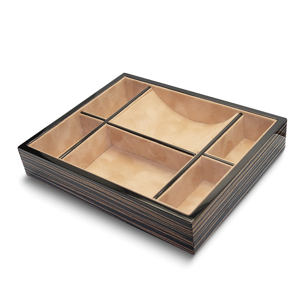 High Gloss Brown Natural Veneer Finish Felt Lined Wood Composite Valet Tray