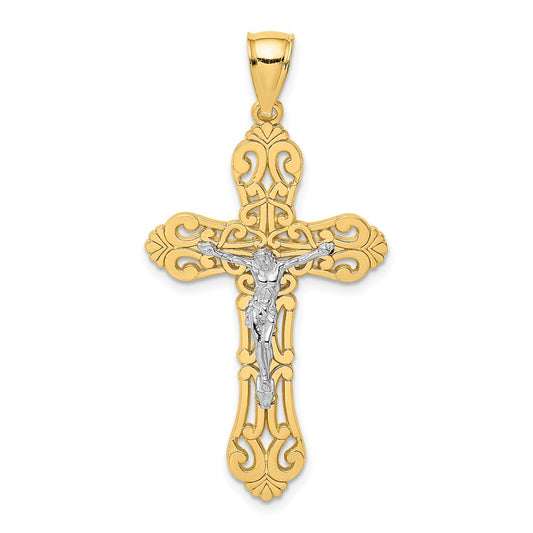 14K Two-tone Crucifix W/ Scrolled Tips Charm