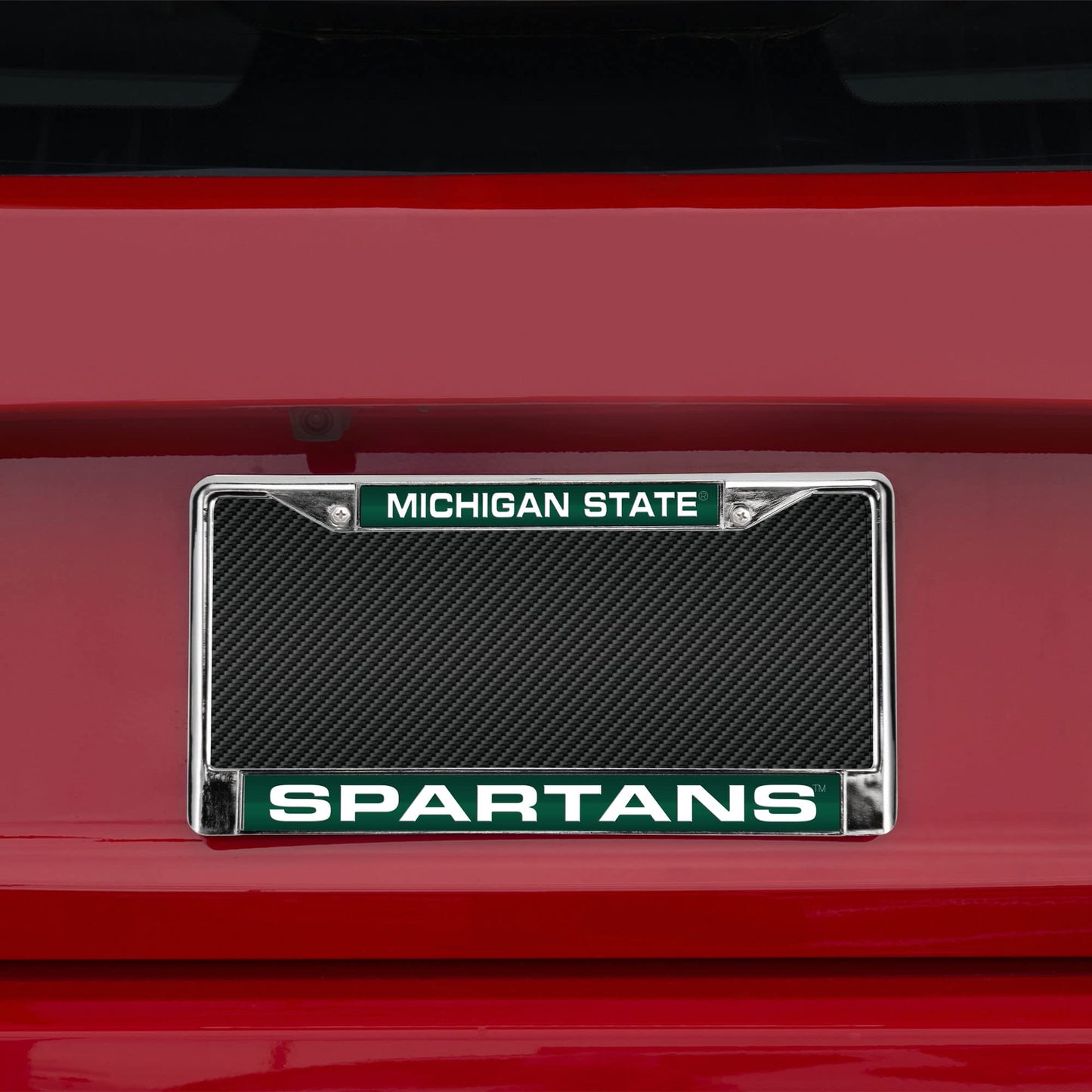 Collegiate Michigan State Green Laser Chrome Acrylic License Plate Frame QGC6975