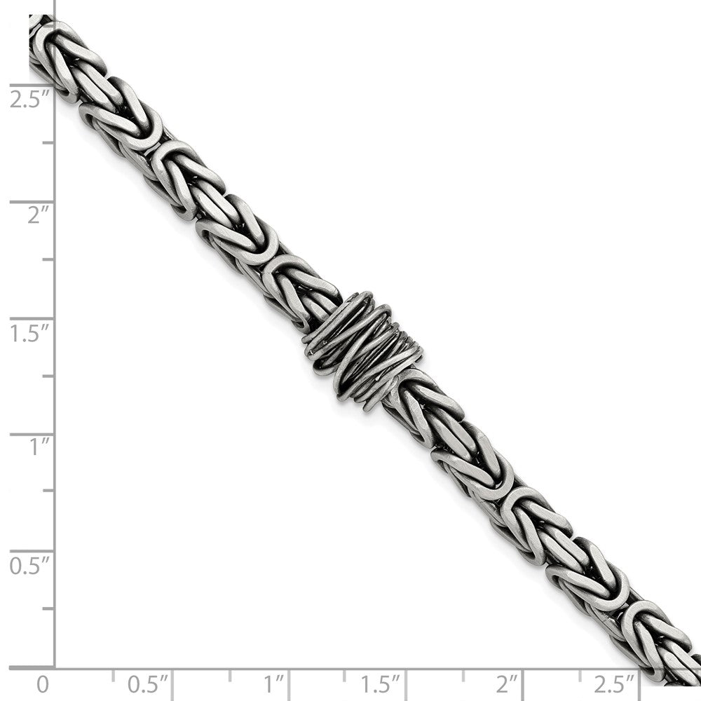 Sterling Silver Mens Antiqued Brushed Square Byzantine Bracelet 8.5 inches