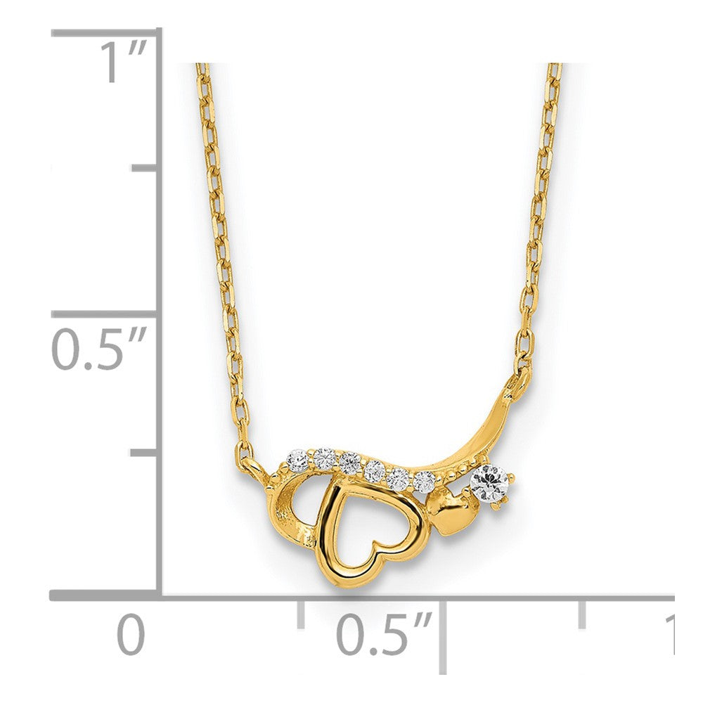 14k Polished CZ Heart w/1.25 in ext Necklace