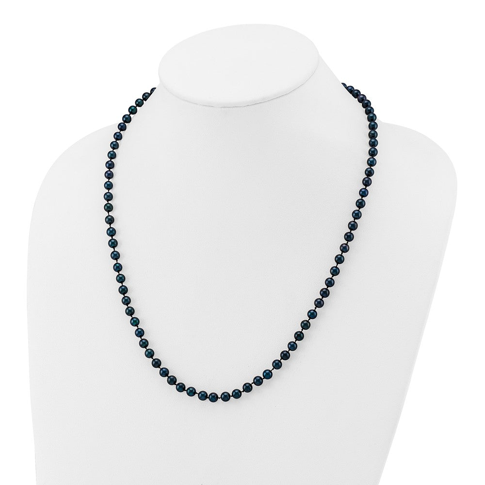 14k White Gold 5-6mm Black Round Akoya Saltwater Cultured Pearl 20 inch Necklace