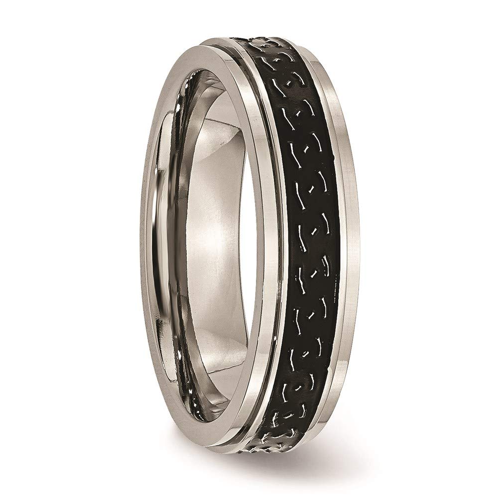 Titanium Polished Black Enamel Braid Design 6mm Ridged Edge Band Size - 11.5