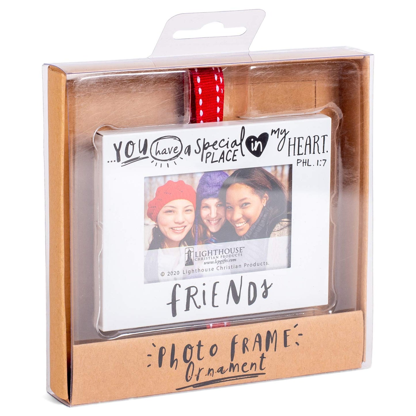 Lighthouse Christian Products Friends Scripture Ink White 4 x 3 Metal Holiday Photo Frame Hanging Ornament