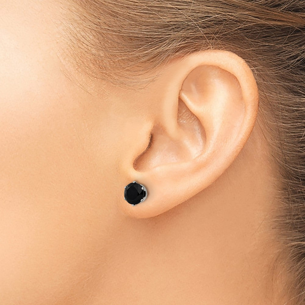 Stainless Steel Polished 7mm Black Round CZ Stud Post Earrings