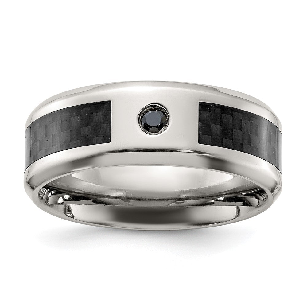 Titanium Polished with Black Carbon Fiber Inlay & CZ 8mm Band Size - 8