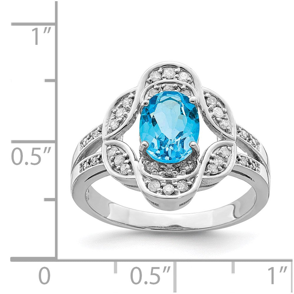 Sterling Silver Rhodium Blue Topaz & Diam. Ring
