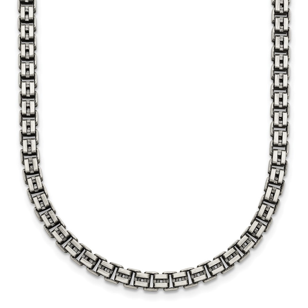 Sterling Silver Antiqued Brushed 4.00mm Fancy Box Link 19.75 inch Necklace
